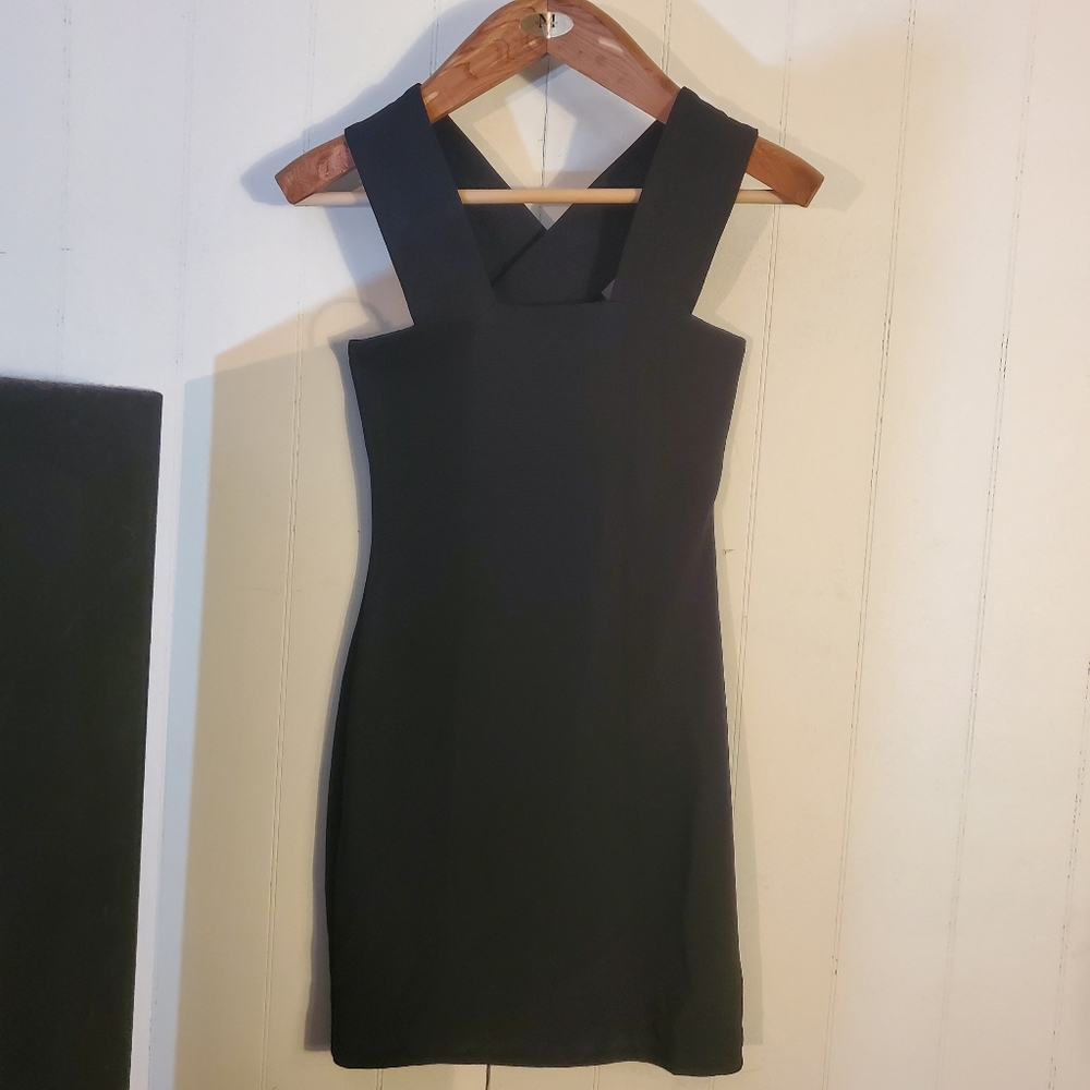 Solace "Clifford" Women's  Criss Cross Mini Dress 2 Black Bodycon Designer
